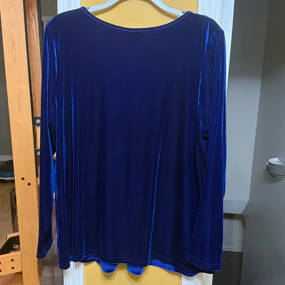 Bob Mackie Royal Blue Velvet Top with Jewel Accents - Picture 4 of 5